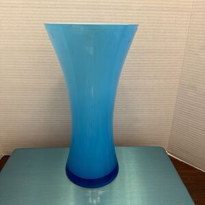 Vase Blue 12" Glass Trumpet Shaped Large Azure Navy Sky Decor Flowers